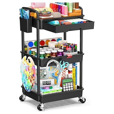 3-Tier Rolling Storage Cart with Drawer