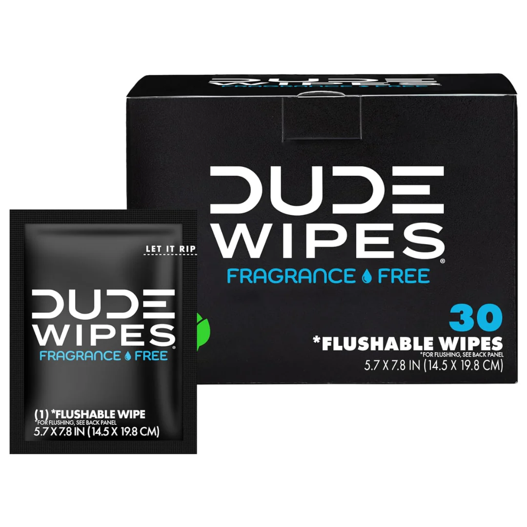 30-Count Dude Extra-Large Flushable Unscented Travel Wipes
