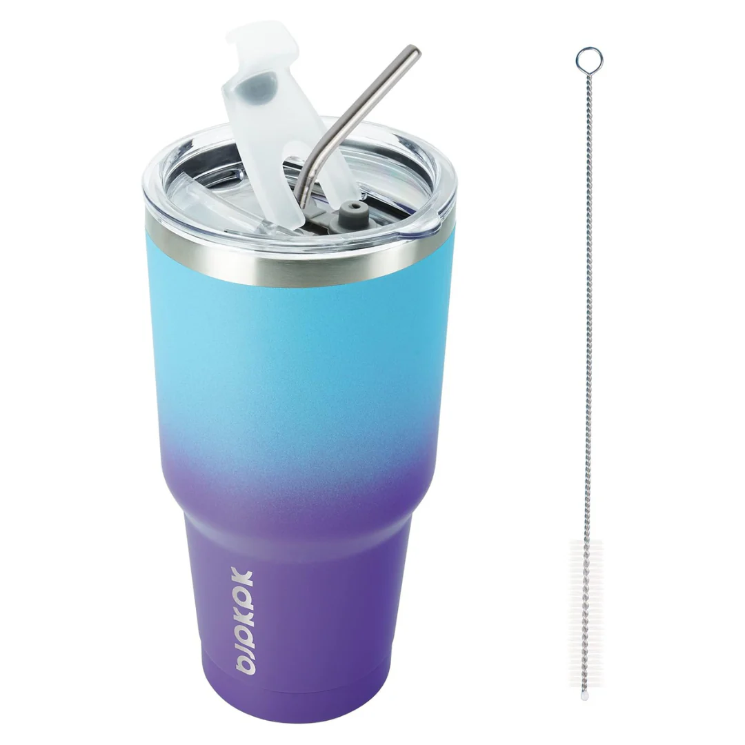 30 Oz Color Block Stainless Steel Tumbler With Lid & Straw