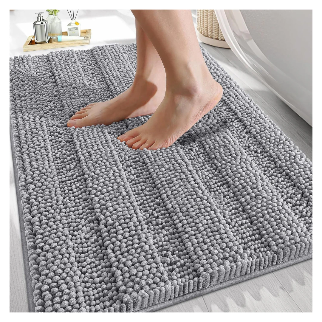 30' x 20' Olanly Chenille Striped Bath Rug W/ Rubber Backing