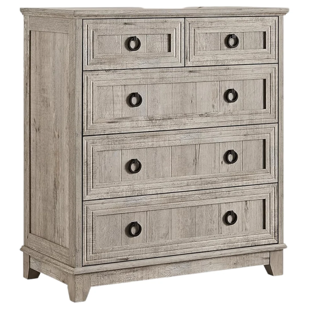33.2" Tall 5 Drawer Dresser With Metal Handle