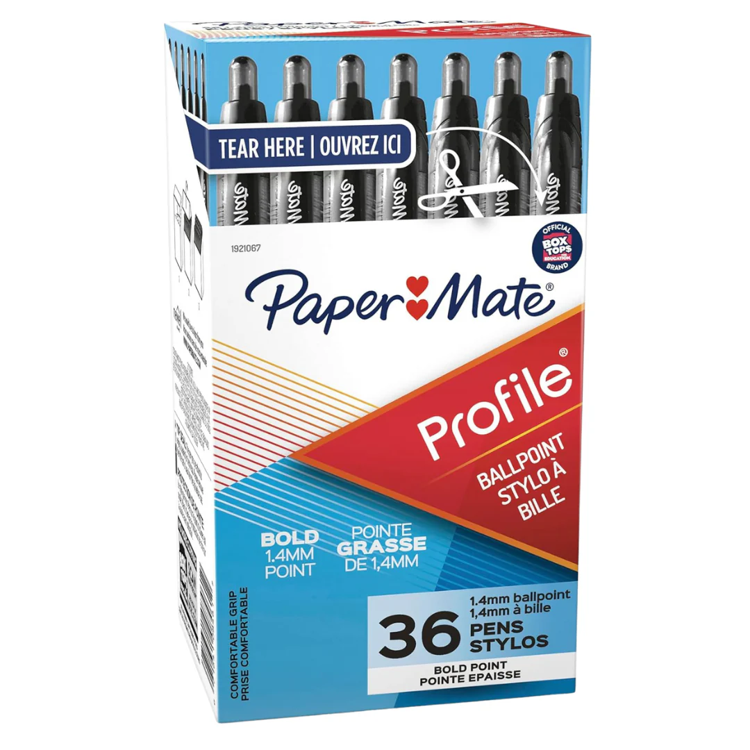 36-Count Paper Mate Profile Retractable Ballpoint (1.4mm) Bold Point Pens