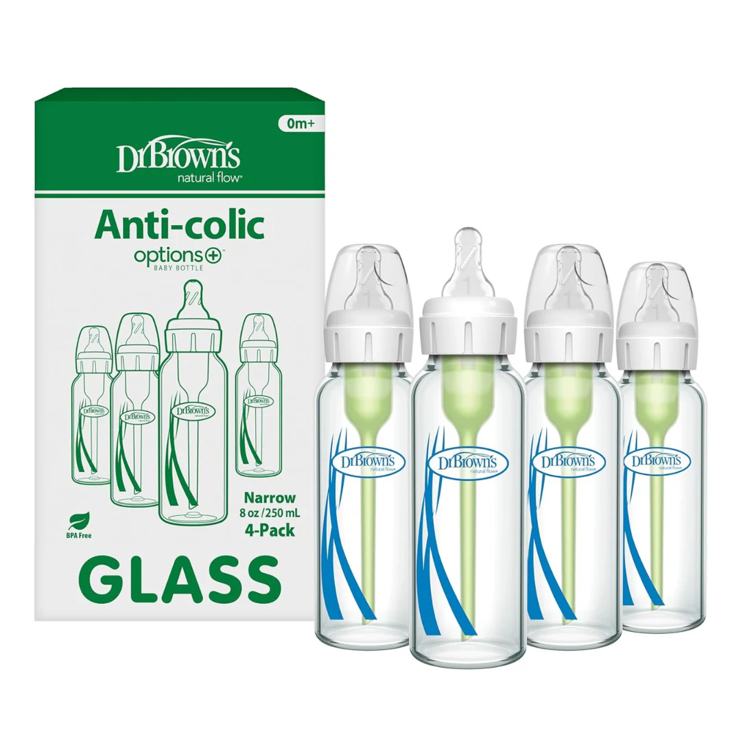 4-Pack 8-Oz/250 ml Dr. Brown's Anti-Colic Options+ Narrow Glass Baby Bottle