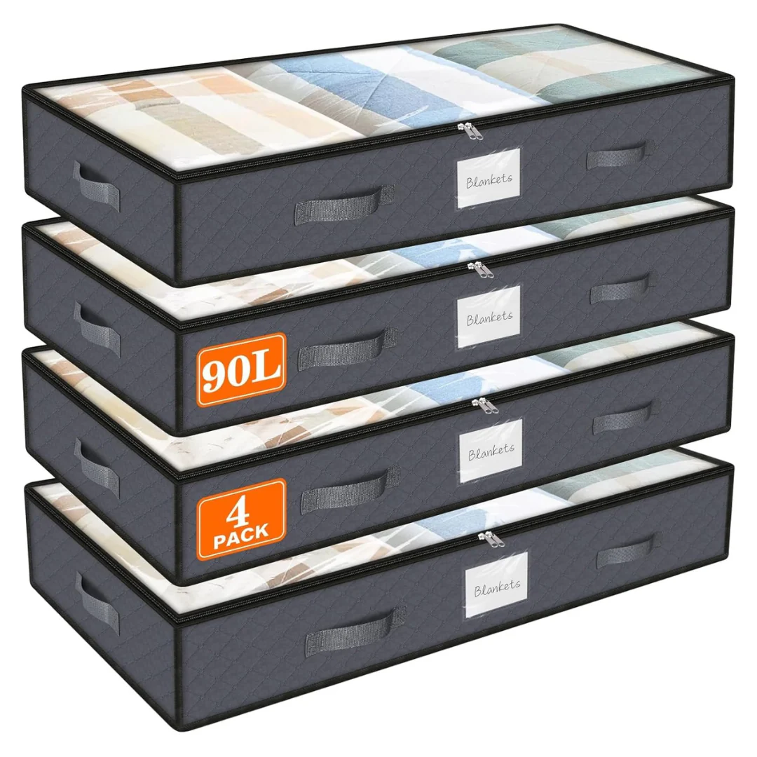 4-Pack 90L SpaceWhisper Foldable Storage Bins