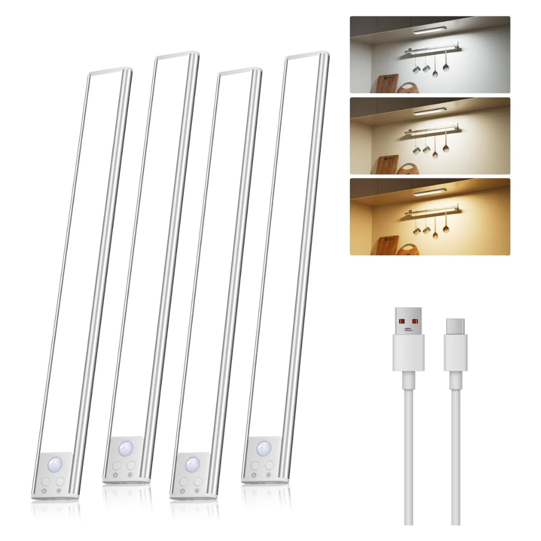 4-Pack Rechargeable Motion Sensor Wireless Under Cabinet Lights