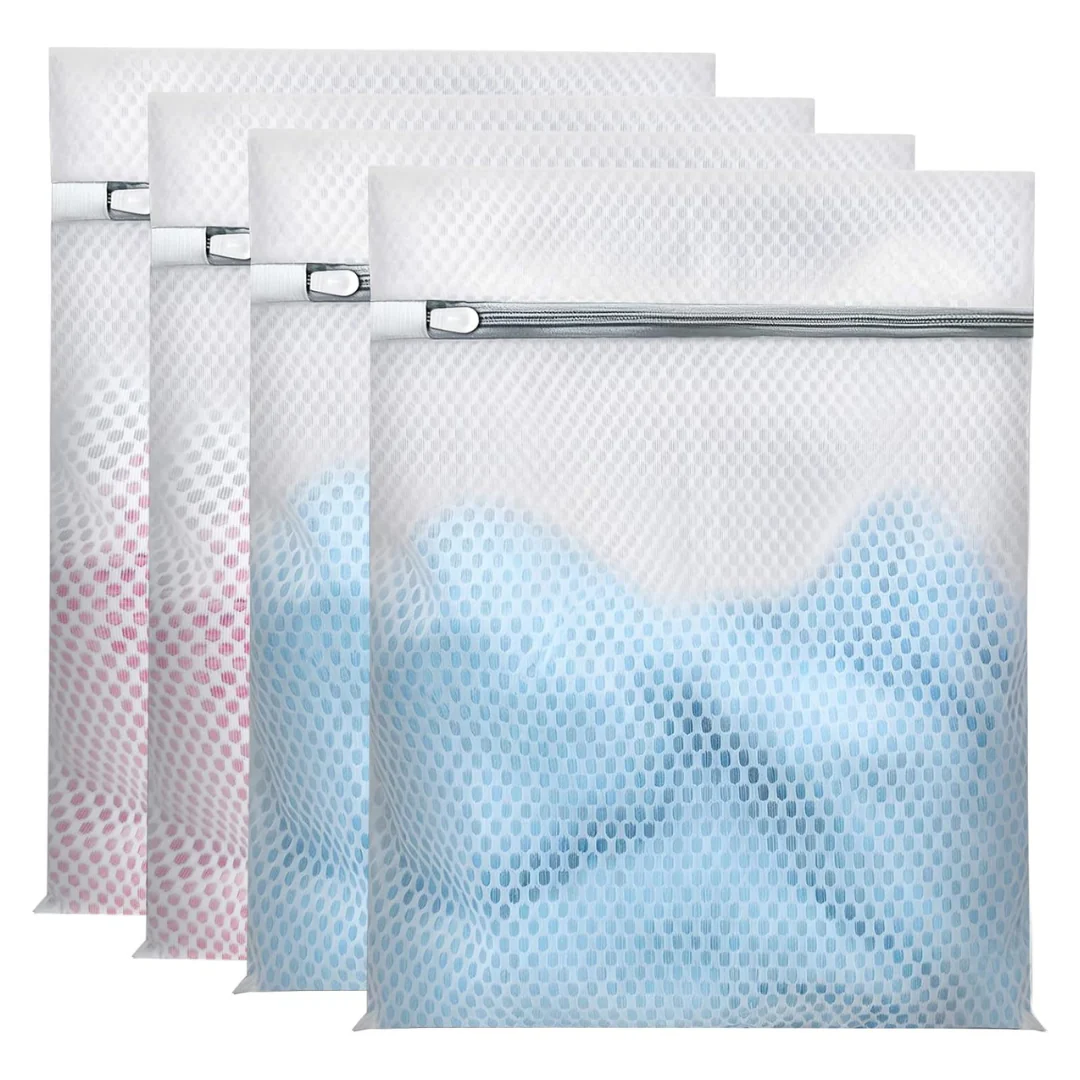 4-Pack Upgraded Honeycomb & Fine Laundry Bags With Zippers