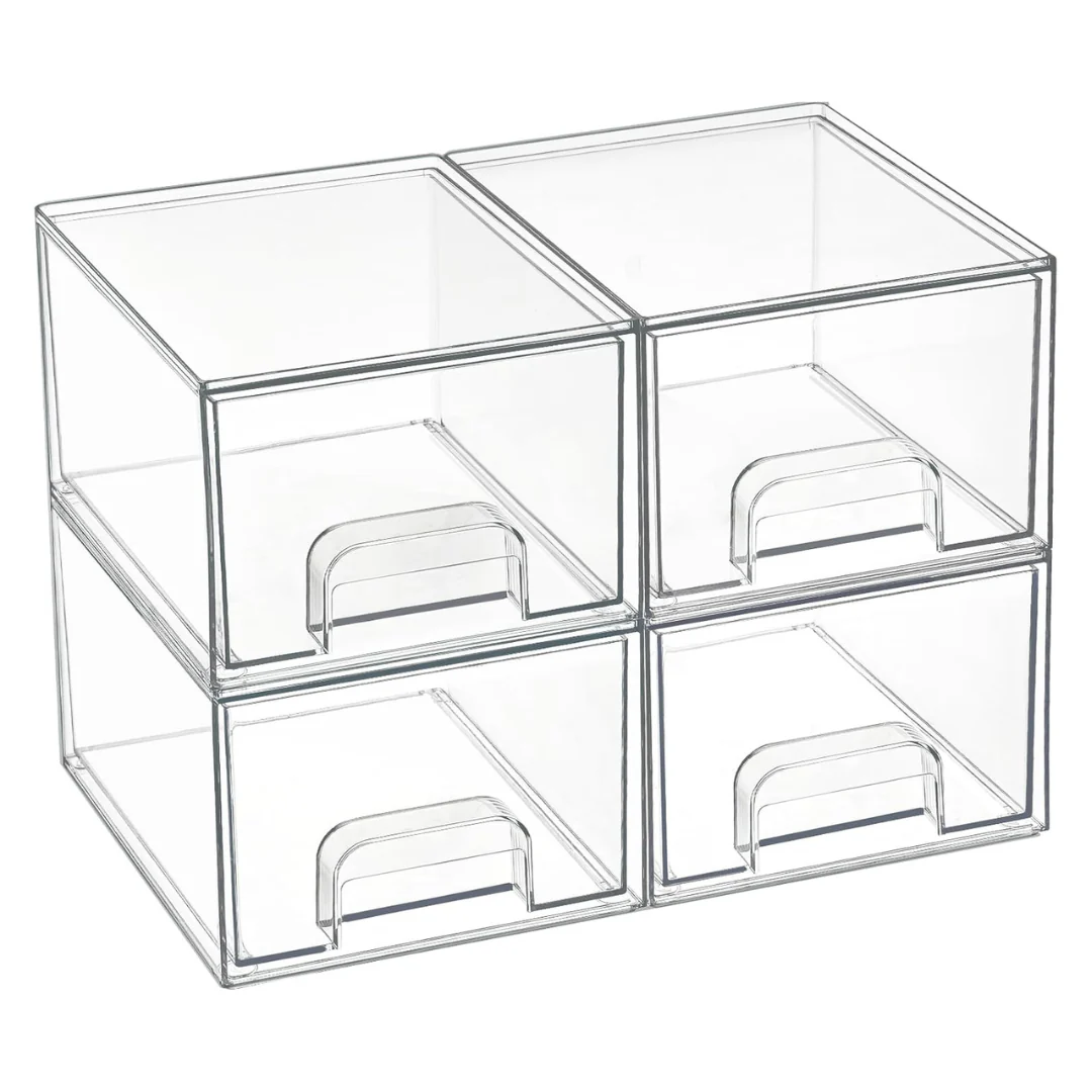 4-Pack Vtopmart 4.4'' Tall Clear Stackable Storage Drawers