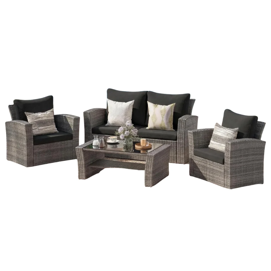 4-Piece All Weather Patio Furniture Set W/Cushion & Table