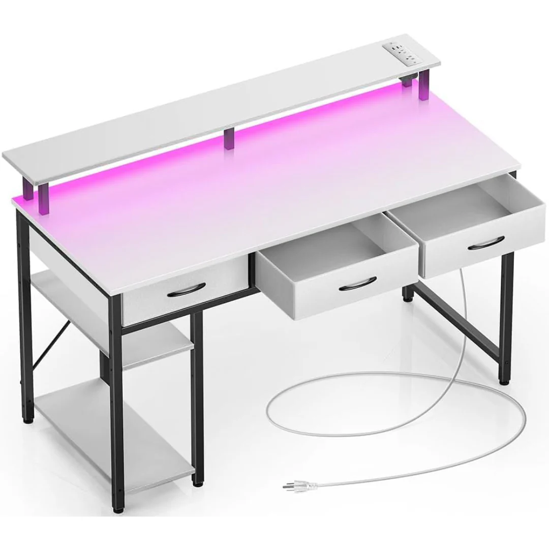 47" Drawers & Storage Shelves Office Desk with LED Light