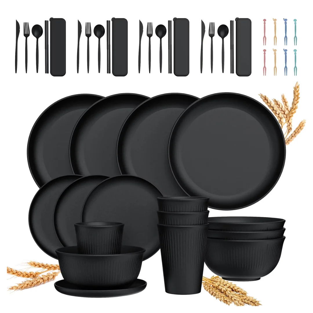 48-Piece GPED Wheat Straw Dinnerware And Cutlery Set