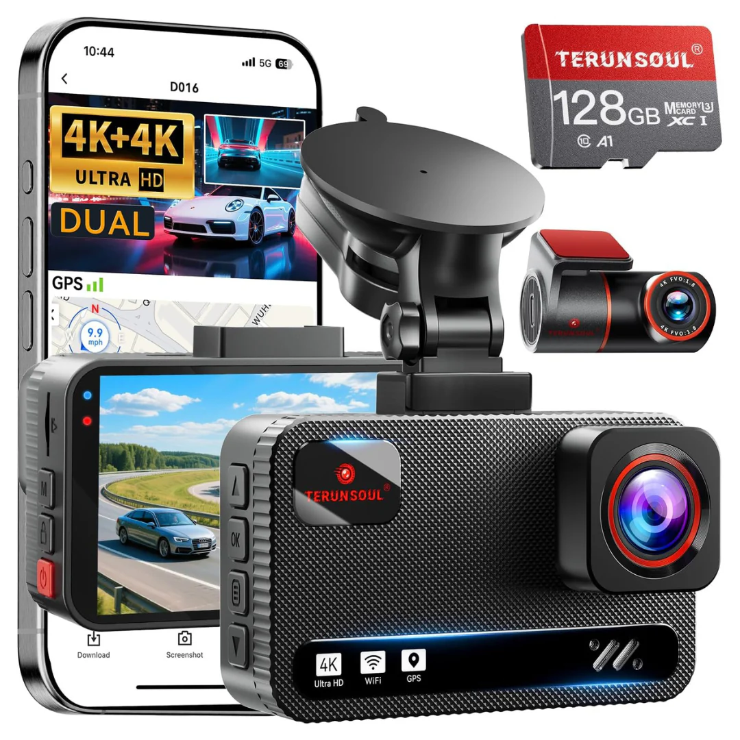 4K+4K Dash Cam Front And Rear With Free 128GB Card