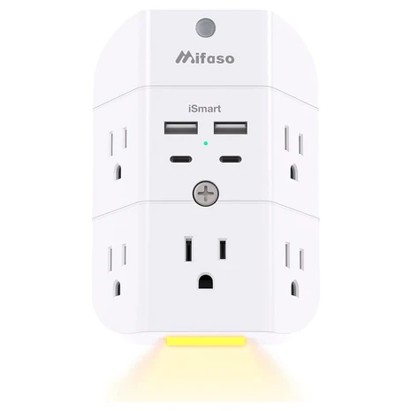 5-Outlet Mifaso Surge Protector Outlet with Night Light  & USB