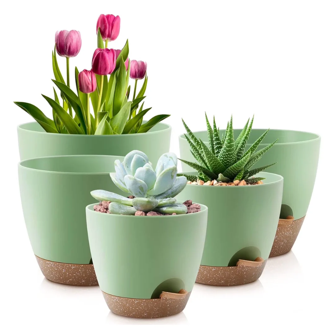 5-Pack Foukus Self-Watering Plant Pots With Drainage (3 Colors)