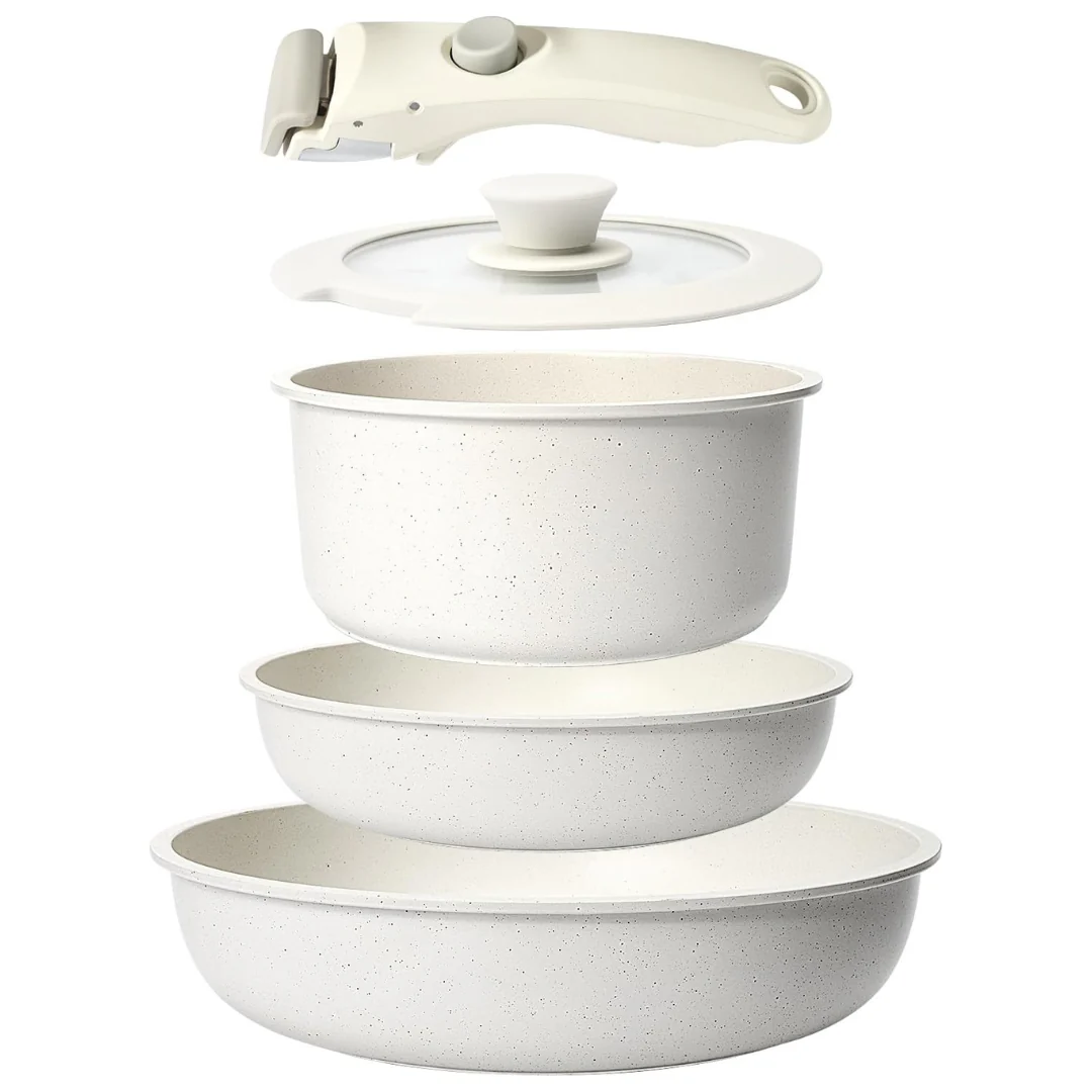 5-Pieces Nonstick Pots And Pans Set With Detachable Handle
