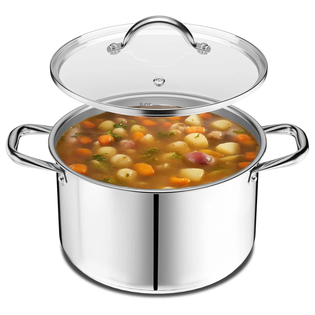 5 QT Stainless Steel Stockpot With Tempered Glass Lid