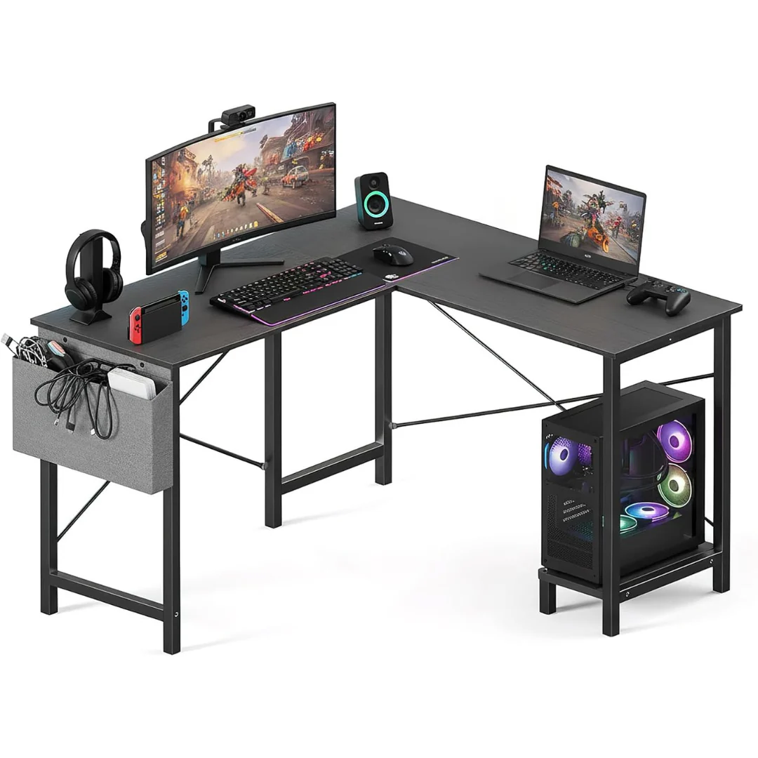 50" L Shaped Reversible Shelf Gaming Desk