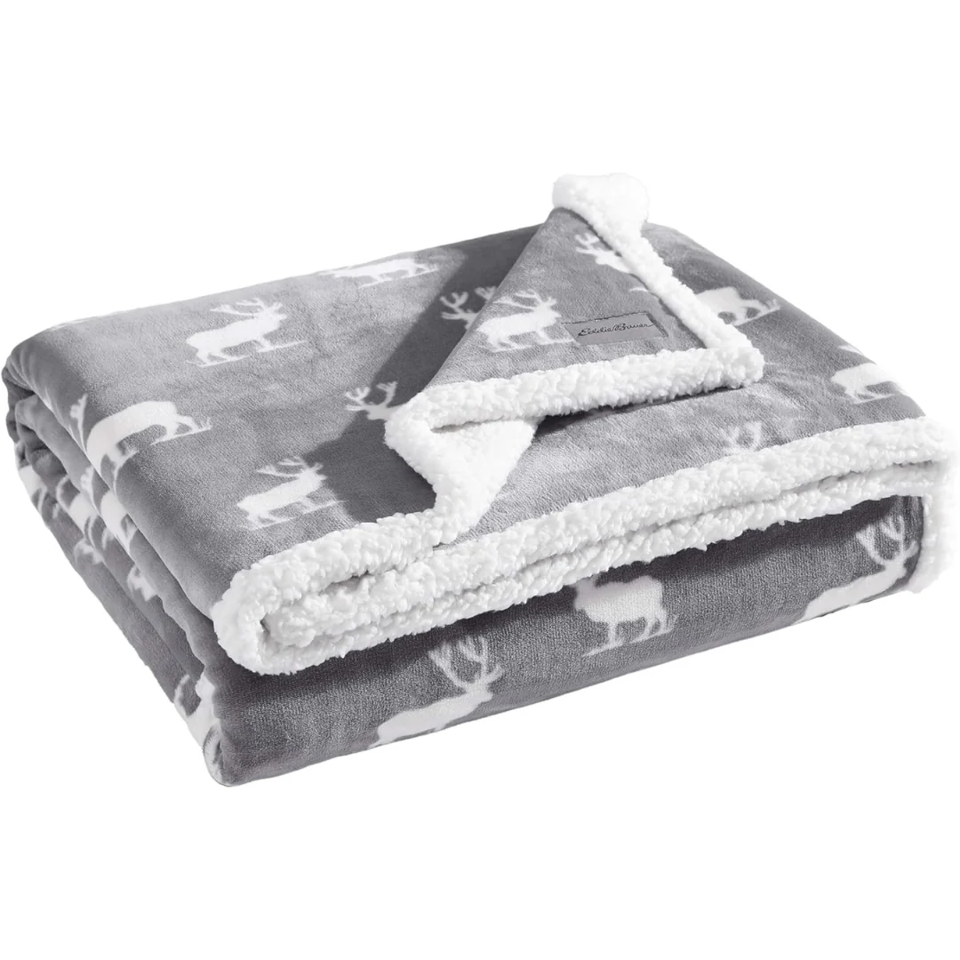50" x 60" Eddie Bauer Brushed Fleece & Plush Sherpa Bedding Throw Blanket