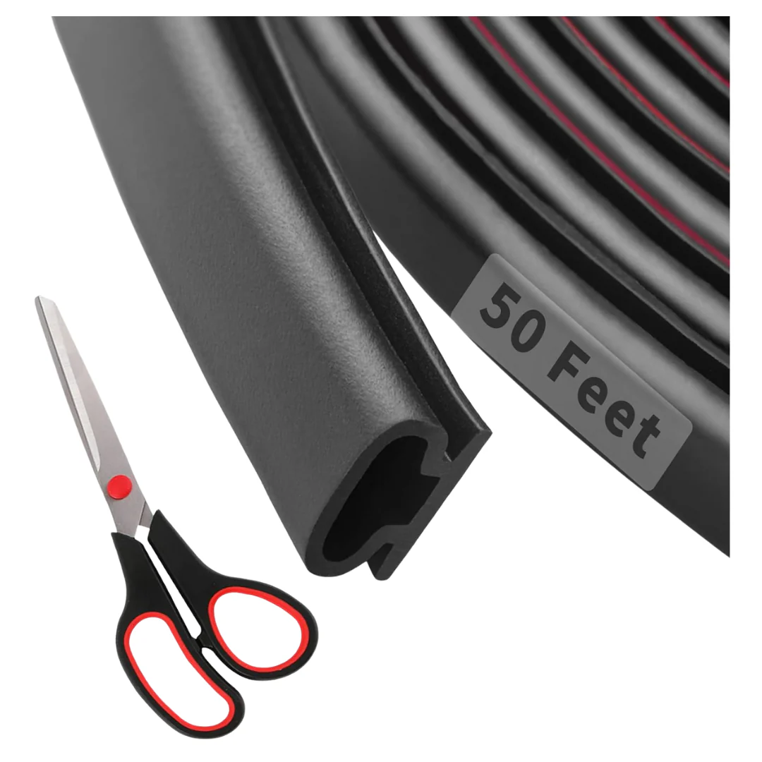 50ft D-Shape Rubber Weather Stripping Door Seal Strip W/ Scissors