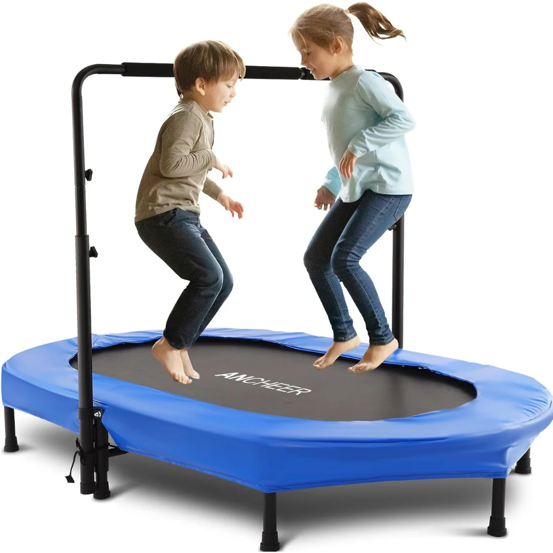 56" Kids Double Trampoline With Adjustable Handlebar (220 lbs)