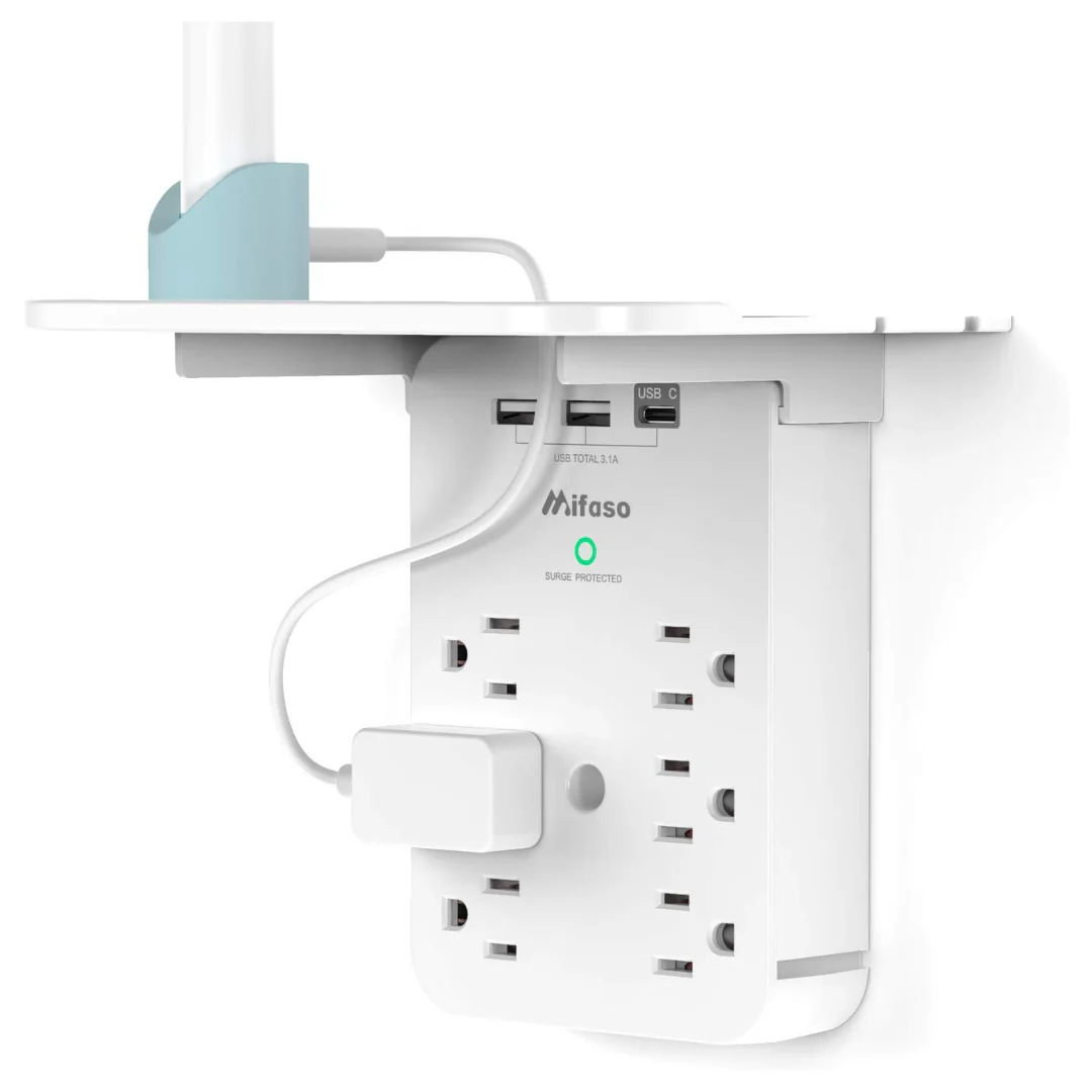 6-Outlet Mifaso Wall Outlet Extender W/ Surge Protector & 3 USB Ports