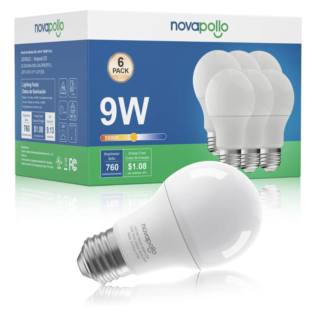6-Pack A19 9W 5000K 760LM Daylight Non-Dimmable Light Bulb