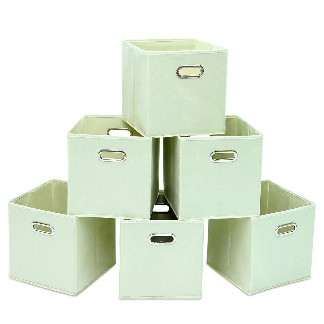 6-Pack Fabric Storage Foldable Cube Bins with Dual Handles