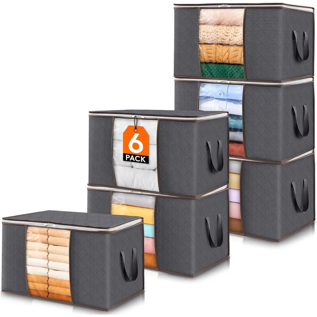 6-Pack Foldable Clothes Storage Bins With Lids