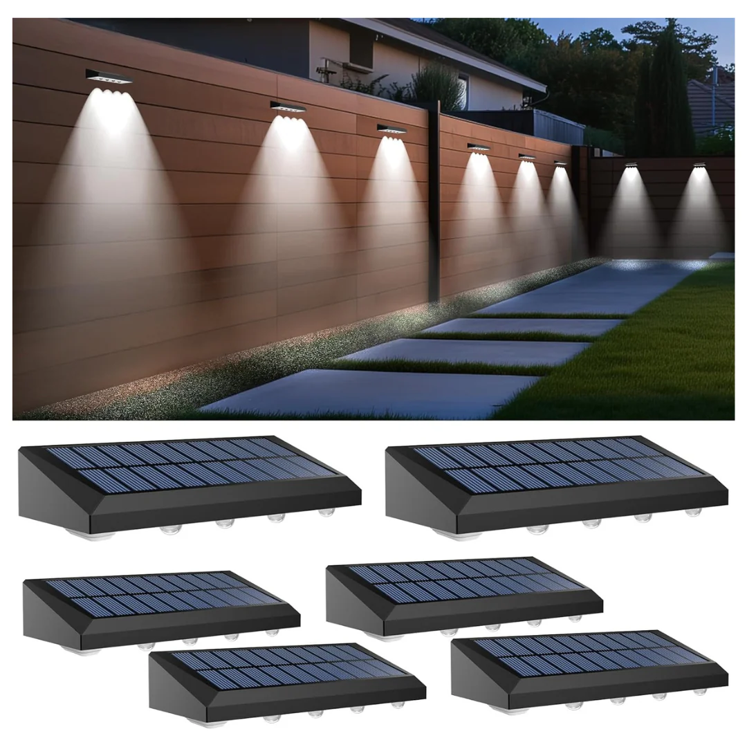 6-Pack Solar Powered 60 Lumens Auto On/Off Step Wall Fence Lights