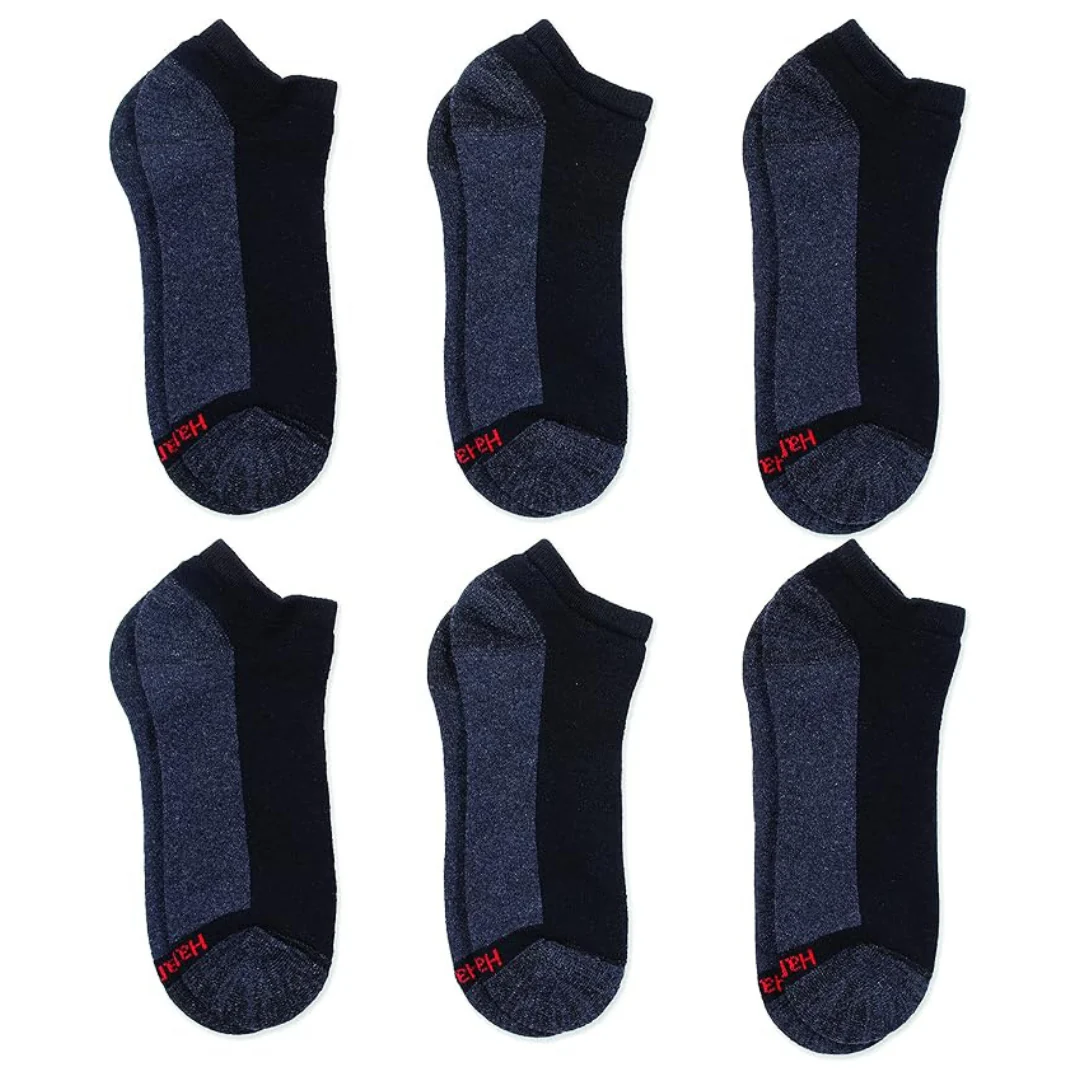 6-Pairs Hanes Men's Max Cushion Low Cut Socks (6-12 In Black/Grey)