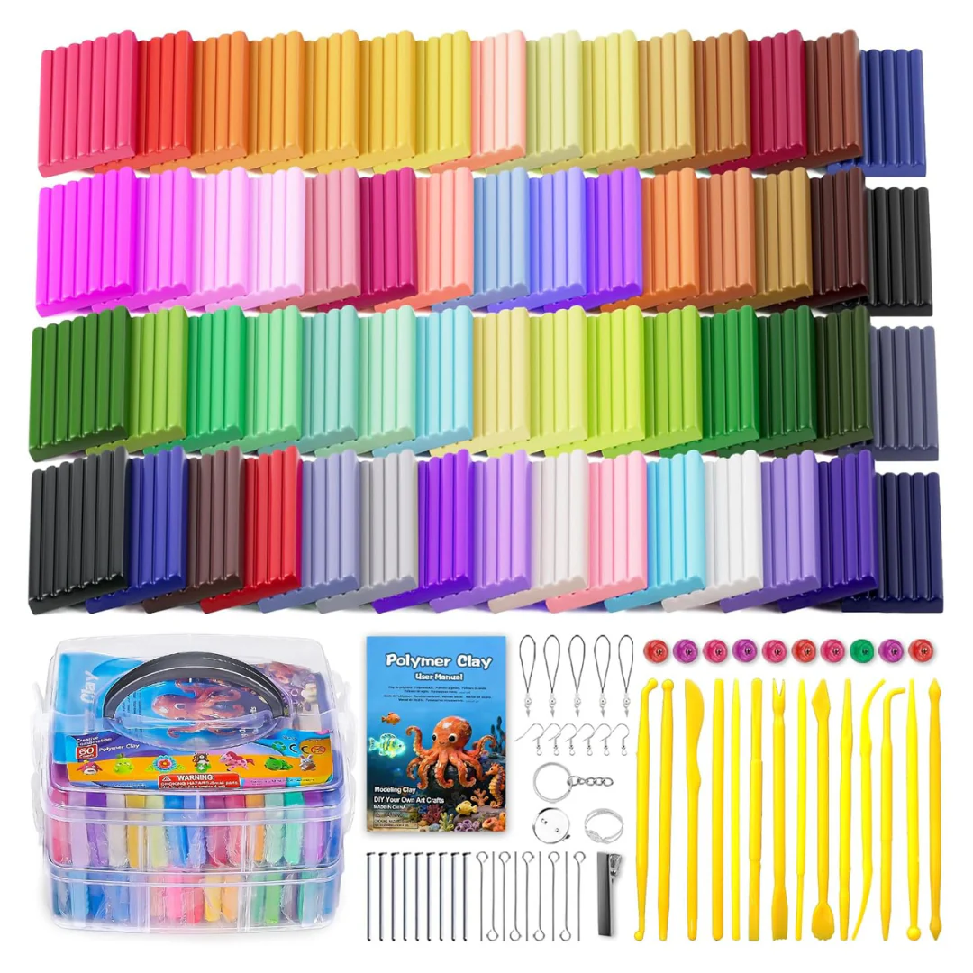 60-Color 0.7-Oz Polymer Modeling Clay Starter Kit W/ Tools And Accessories