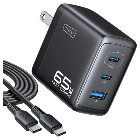 65W INIU 3-Port USB-C Wall Charger with USB-C Cable