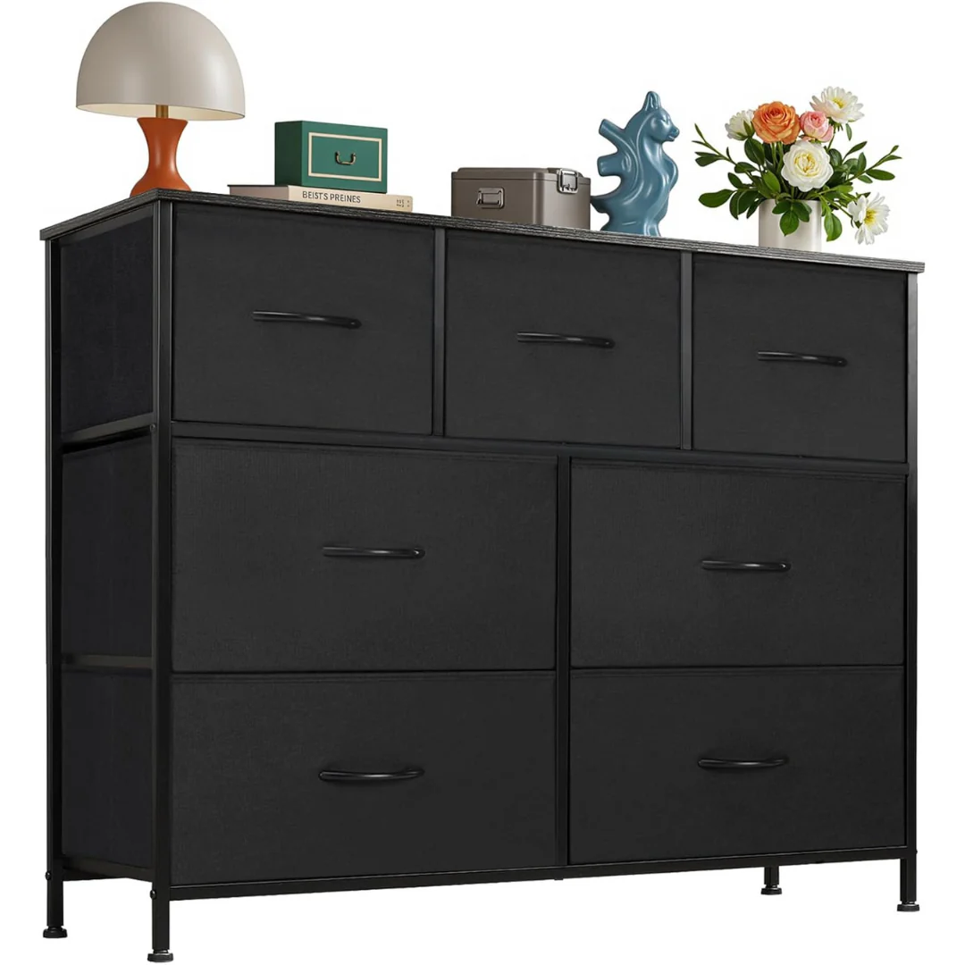 7-Drawer Dresser Fabric Storage Tower With Steel Frame & Wooden Top