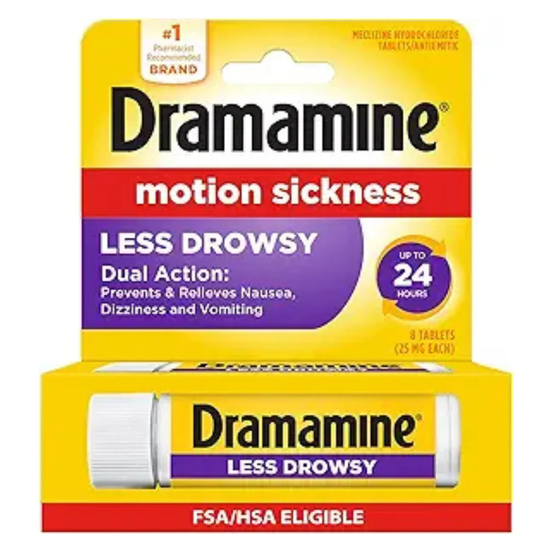 8-Count Dramamine Motion Sickness Long Lasting Relief Less Drowsy