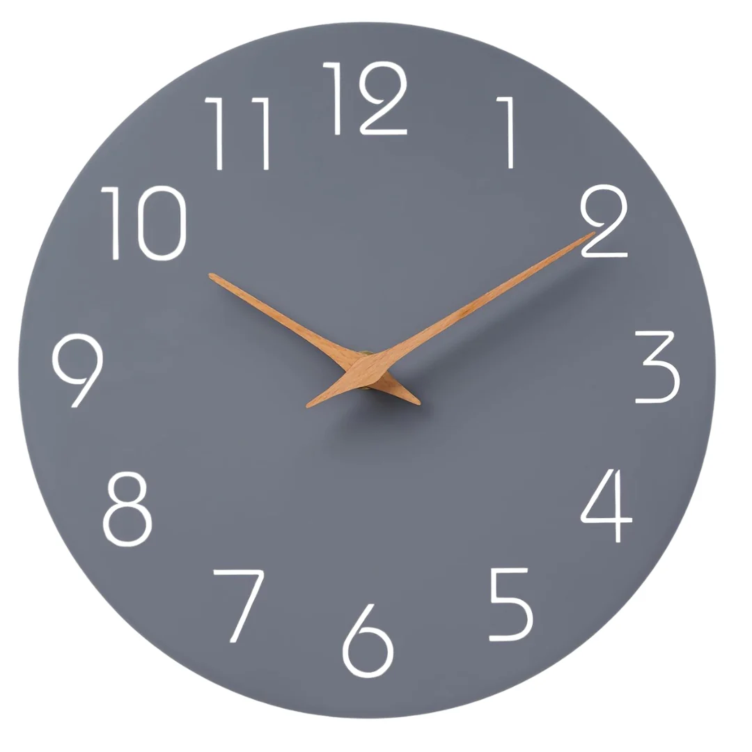 8" Gray Silent Non Ticking Battery Operated Modern Wall Clock
