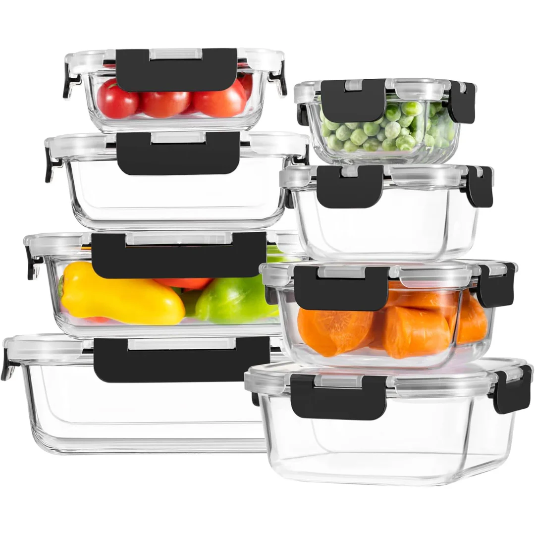 8-Pack Borosilicate Glass Food Storage Containers With Lids