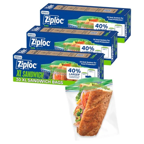 90 Ziploc XL Sandwich and Snack Bags with EasyGuide Texture