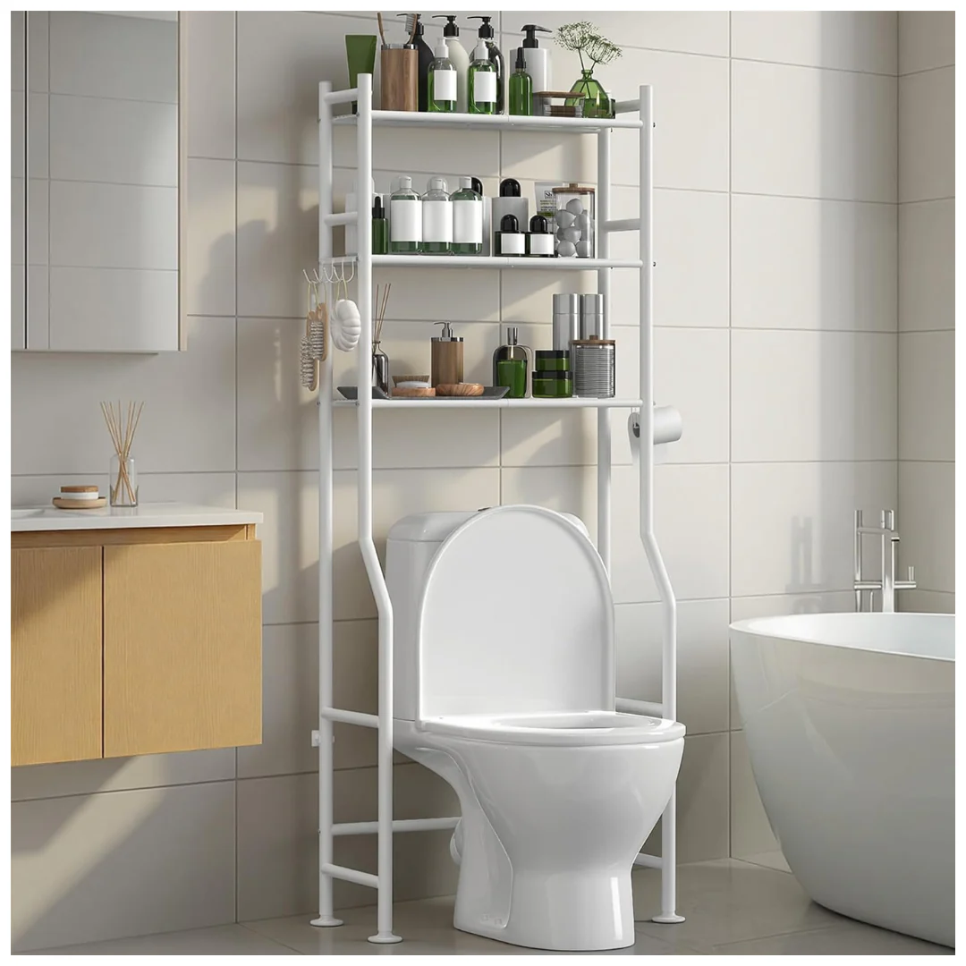 AriseWork 3-Tier Over The Toilet Storage W/ Paper Holder & 4 Hooks