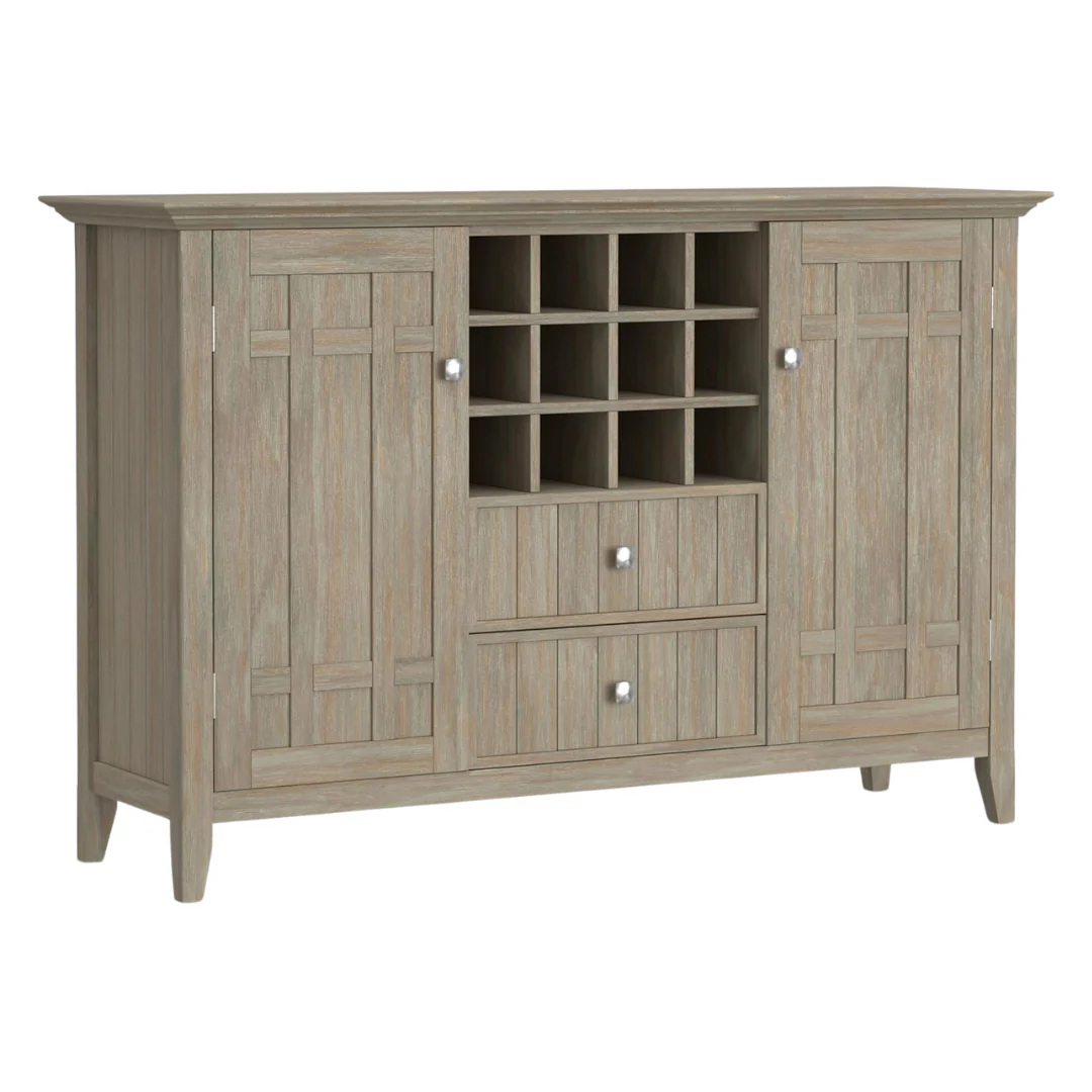 Bedford 54" Wide Solid Wood 3-Door Sideboard Buffet W/ Wine Rack