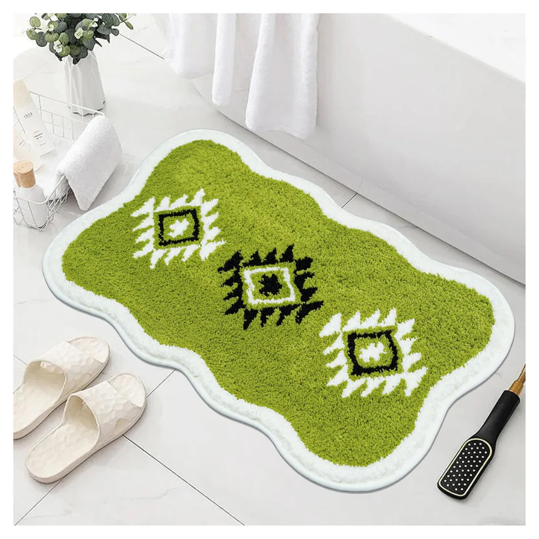 Boho 20'' x 32'' Non-Slip Soft Absorbent White Aztec Washable Bath Rug