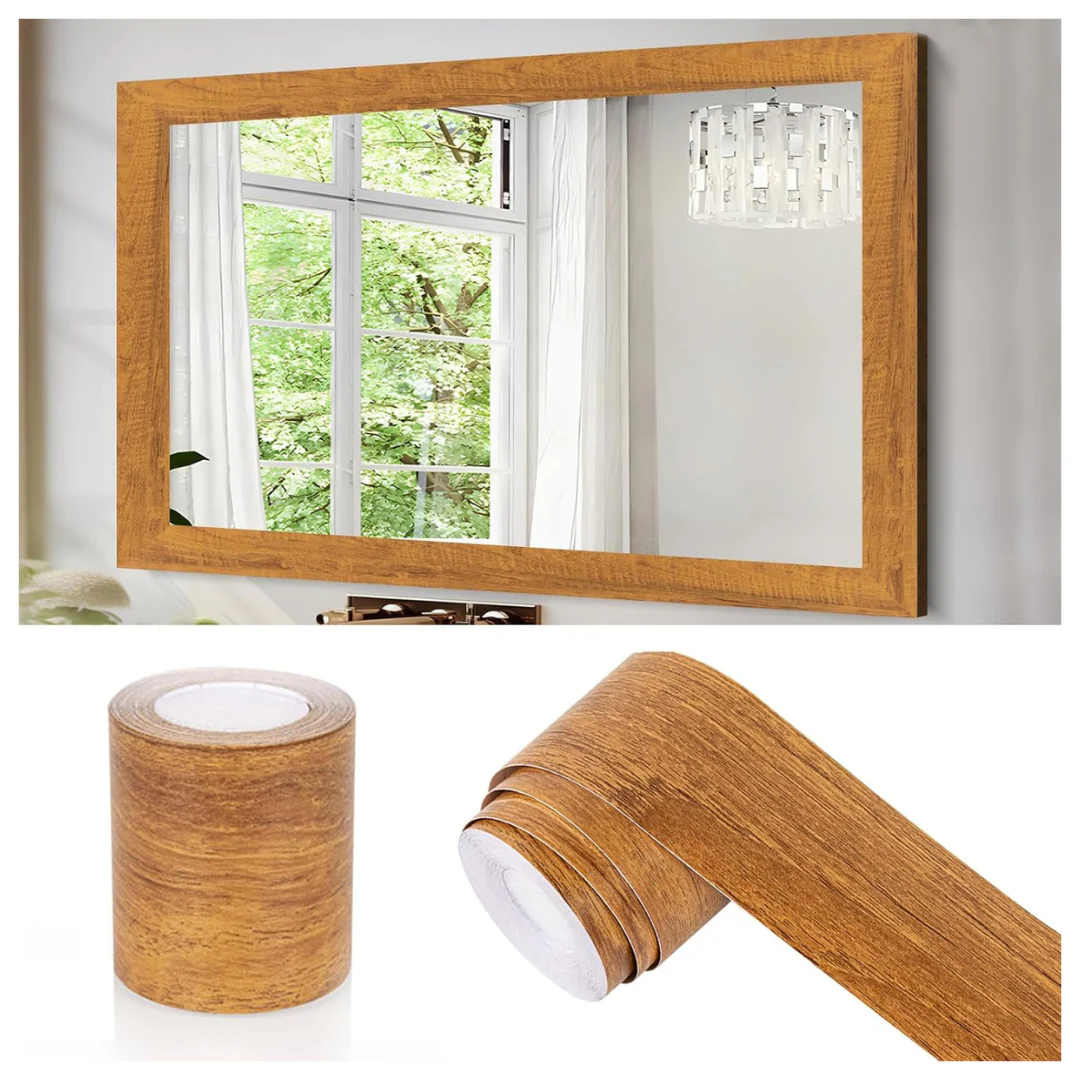 Brown Wooden Grain Mirror Border Peel And Stick Wallpaper