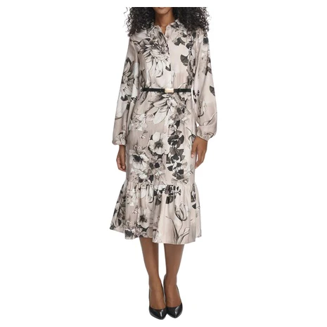 Calvin Klein Women's Belted Long-Sleeve Shirt Dress