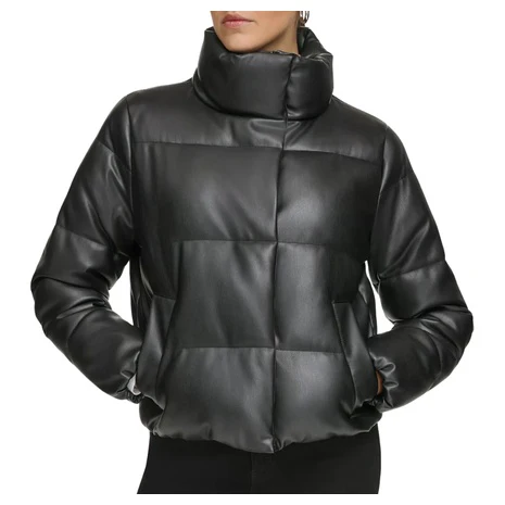 Calvin Klein Women's Short Faux Leather Puffer Jacket