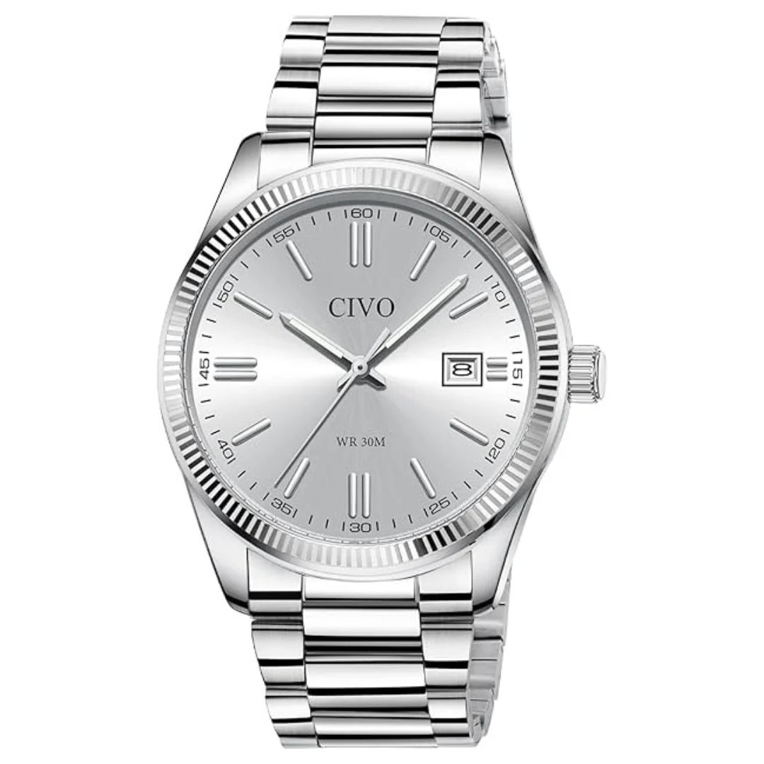 Civo Men's Stainless Steel Silver Analog Watch