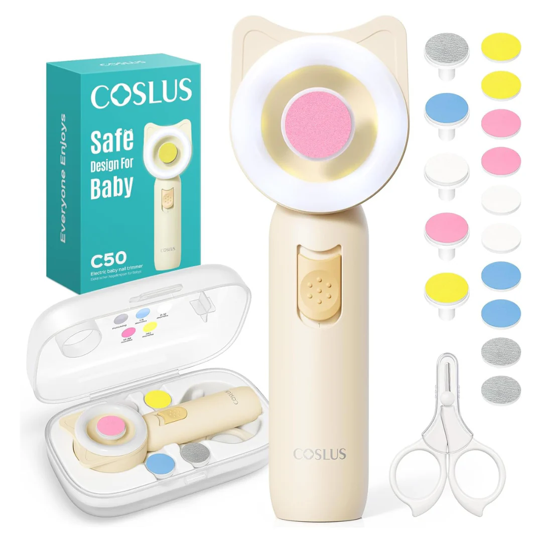Coslus 16-In-1 Electric Baby Nail Trimmer Kit W/ 360Deg. Light (3 Colors)