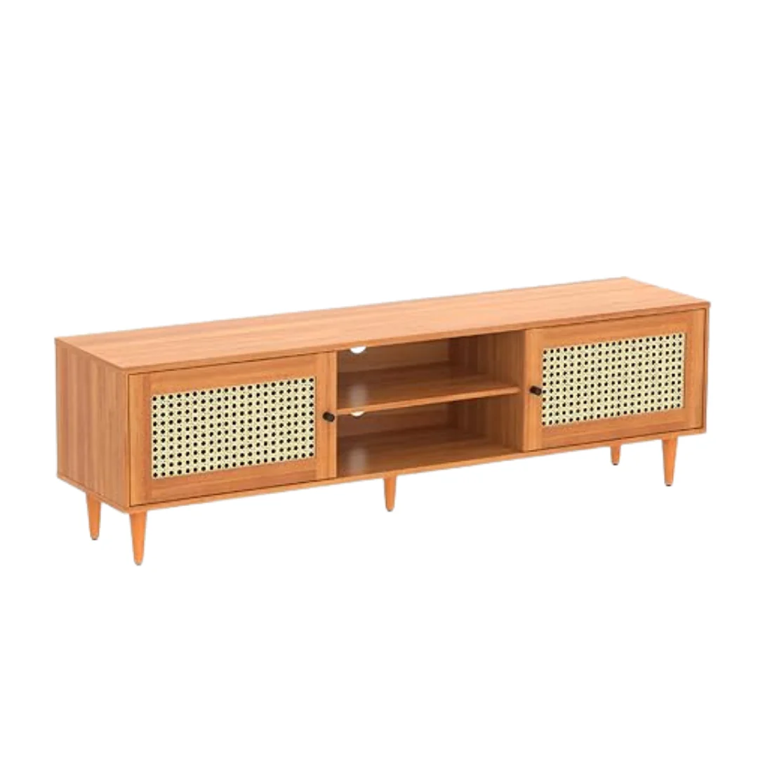 EasyCom Farmhouse Rattan Entertainment Center For 65" TV