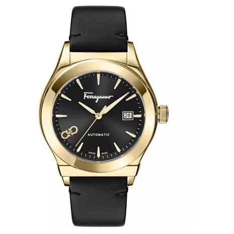 Ferragamo Men's Swiss Automatic Black Leather Strap Watch