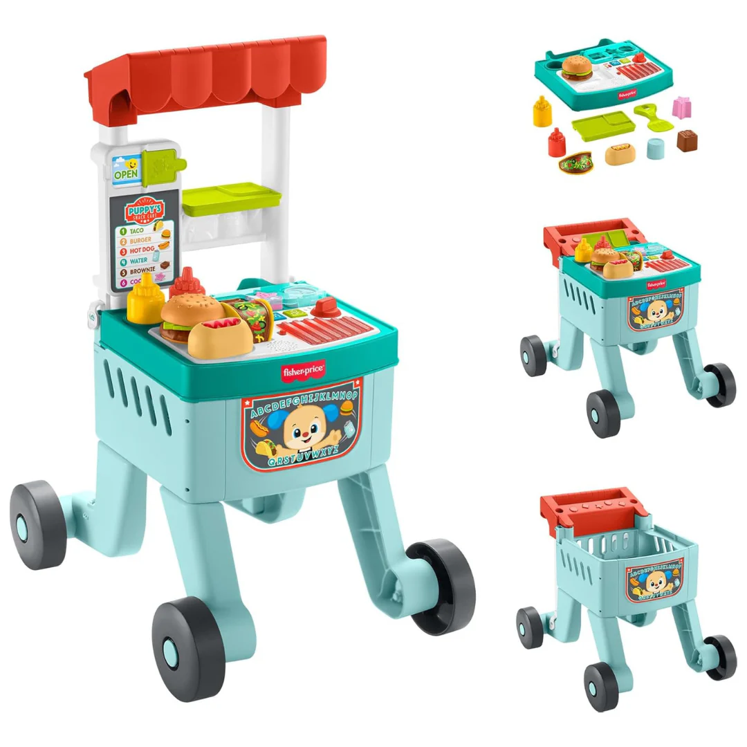 Fisher-Price Baby Push Toy 4-in-1 Snack Cart Walker Learning Activity