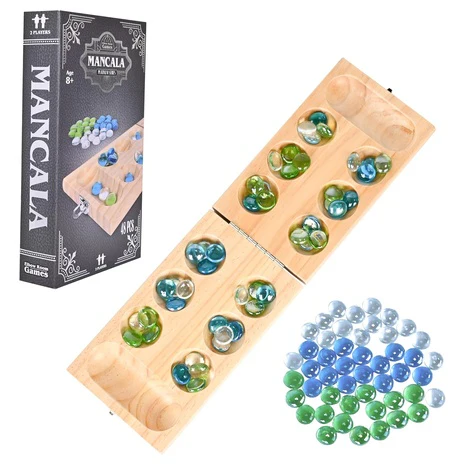 Folding Mancala Set With 48 Glass Stones