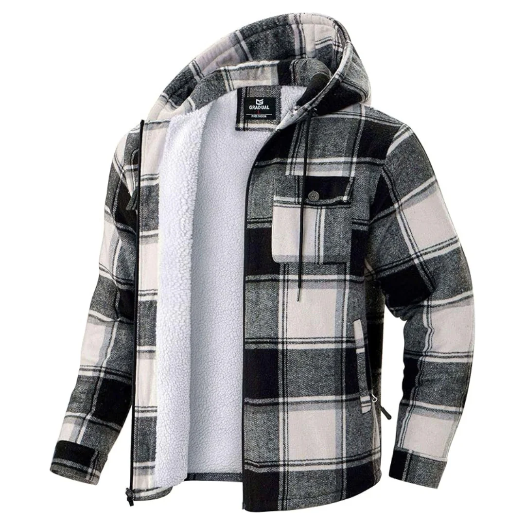 G Gradual Men's Sherpa Lined Flannel Zip-Up Hoodie Jacket