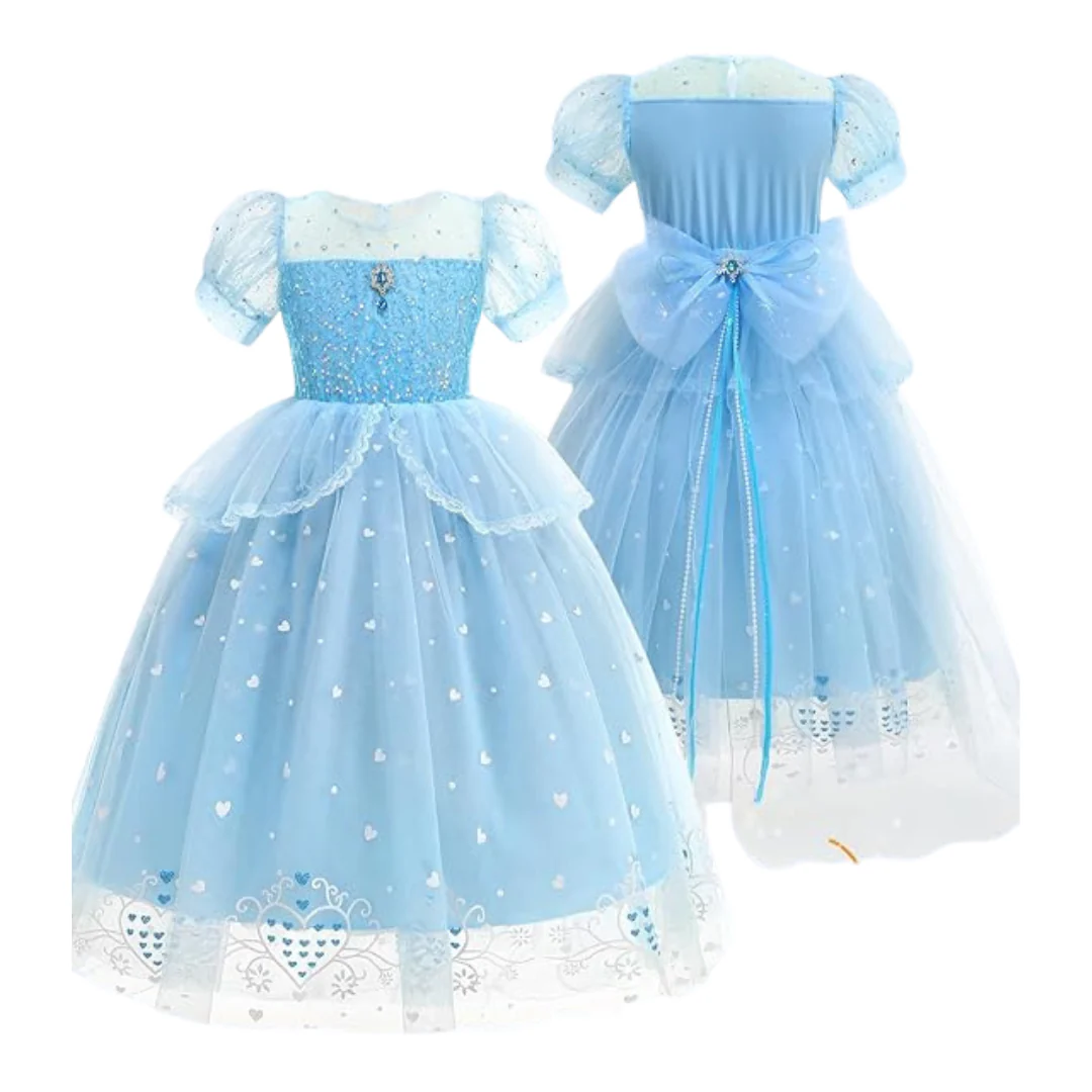Girls Princess Costume Set W/ Crown, Magic Wand & Trailing Bow